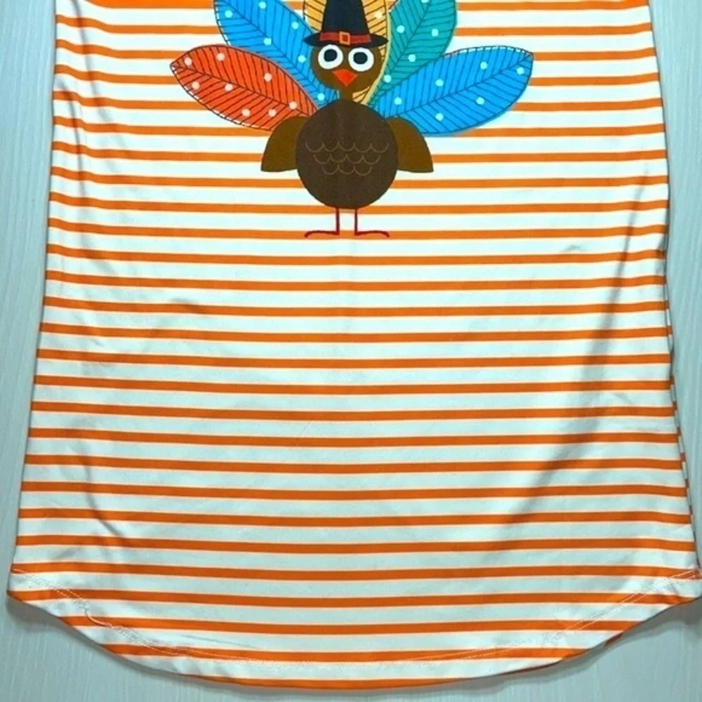 Penelope Plumm Turkey Fall Leaf Thanksgiving Stripe Bell Sleeve Boho Girls Dress